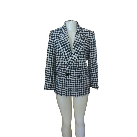 Vintage Giorgio Saint Angelo Houndstooth Black & White Wool Blazer Jacket Sz 8 M - Picture 2 of 8